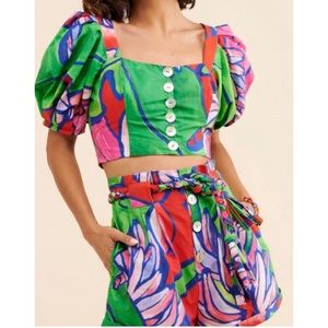 FARM Rio Green and Pink High Waist Shorts